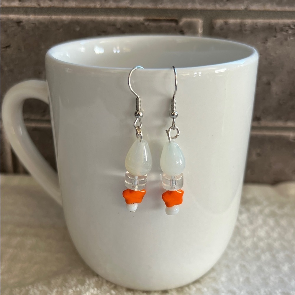Chic Silver and Orange Glass Drop Earrings